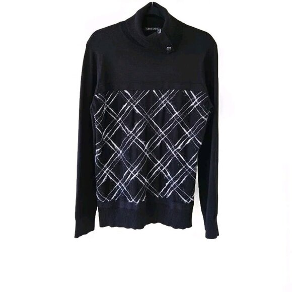 Leo & Ugo Sweater Womens L Black Argyle LS Cowl Neck Goth Boho Whimsigoth Y2K - Picture 1 of 13